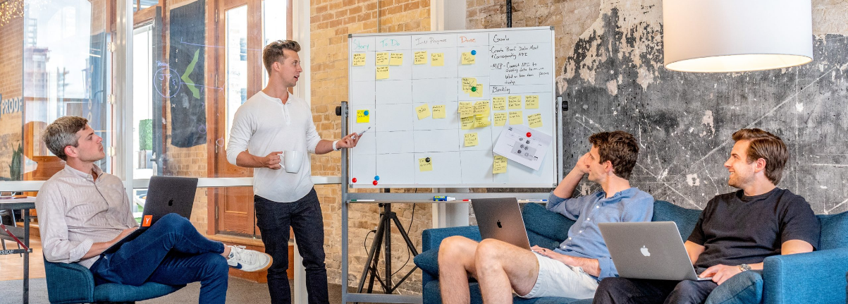 A team in a work related meeting in an office